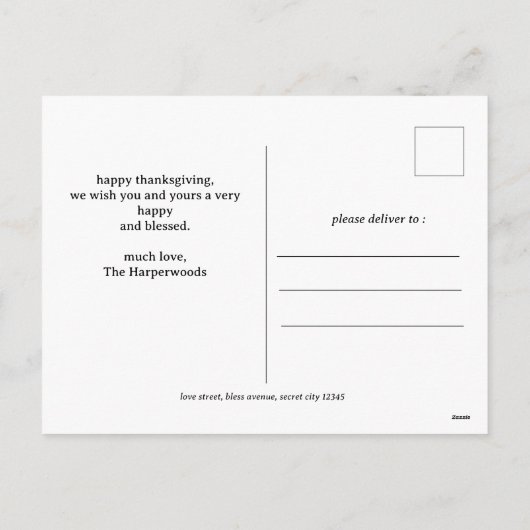 フローラモダン感謝祭ファミリー写真コラージュ シーズンポストカード (裏面)