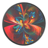 フローラモダン抽象芸術アートオレンジブルーパターン#14 アイスホッケーパック (正面)