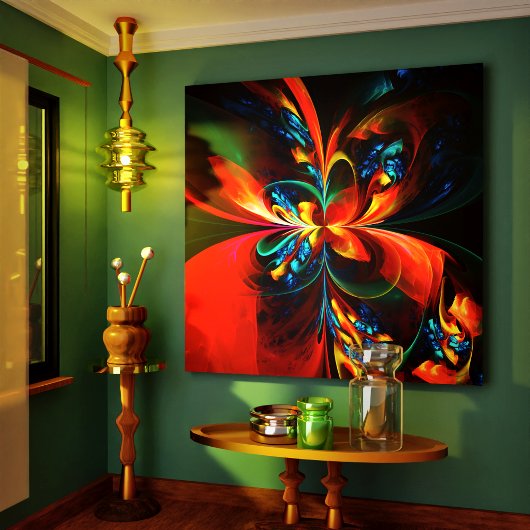 フローラモダン抽象芸術アートオレンジブルーパターン#14 キャンバスプリント