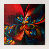 フローラモダン抽象芸術アートオレンジブルーパターン#14 ジグソーパズル (横)