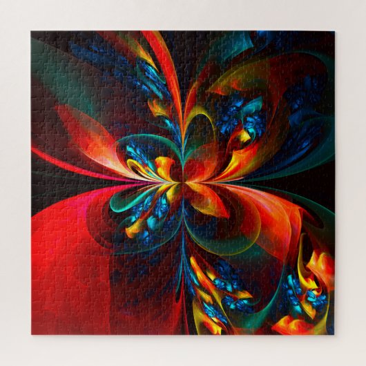 フローラモダン抽象芸術アートオレンジブルーパターン#14 ジグソーパズル (縦)