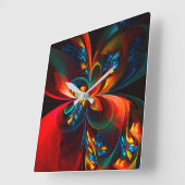 フローラモダン抽象芸術アートオレンジブルーパターン#14 スクエア壁時計 (傾斜)