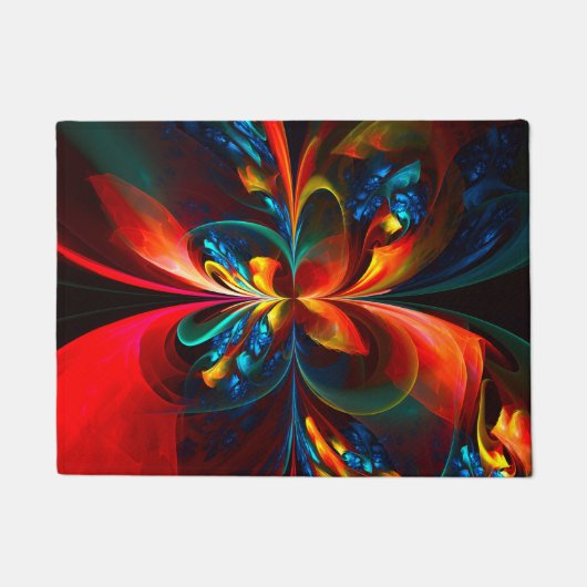 フローラモダン抽象芸術アートオレンジブルーパターン#14 ドアマット (正面)