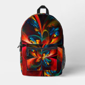 フローラモダン抽象芸術アートオレンジブルーパターン#14 プリントバックパック (正面)