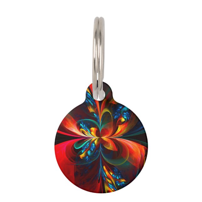 フローラモダン抽象芸術アートオレンジブルーパターン#14 ペット　ネームタグ (正面)