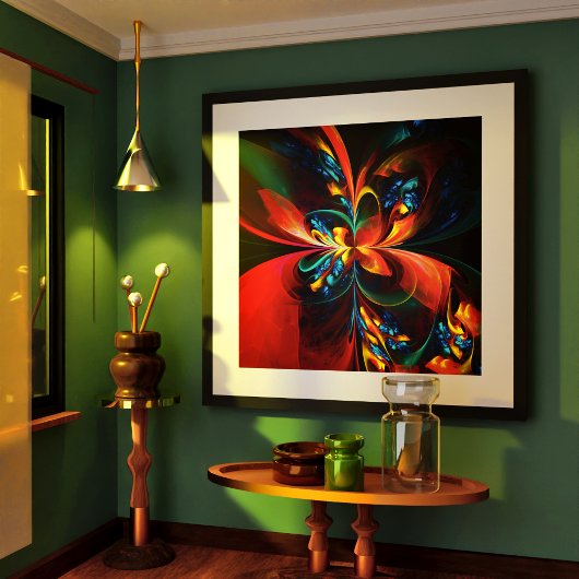 フローラモダン抽象芸術アートオレンジブルーパターン#14 ポスター