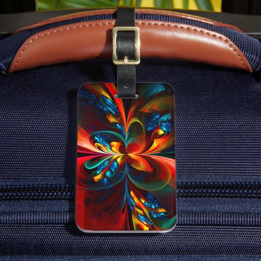 フローラモダン抽象芸術アートオレンジブルーパターン#14 ラゲッジタグ (正面インサイチュ2)