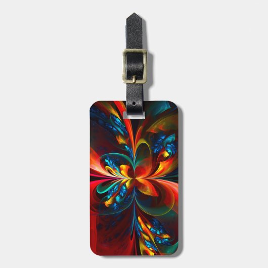 フローラモダン抽象芸術アートオレンジブルーパターン#14 ラゲッジタグ (正面縦)