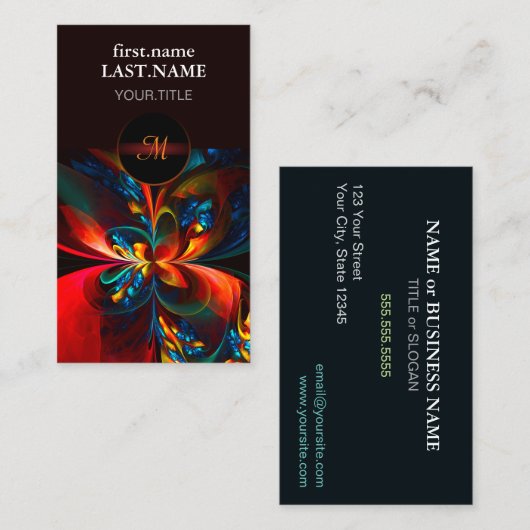 フローラモダン抽象芸術アートオレンジブルーパターン#14 名刺 (正面/裏面)