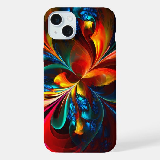 フローラモダン抽象芸術アートオレンジブルーパターン#14 iPhoneケース (裏面)
