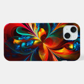 フローラモダン抽象芸術アートオレンジブルーパターン#14 iPhoneケース (裏面横)