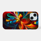 フローラモダン抽象芸術アートオレンジブルーパターン#14 iPhone 15ケース (裏面横)