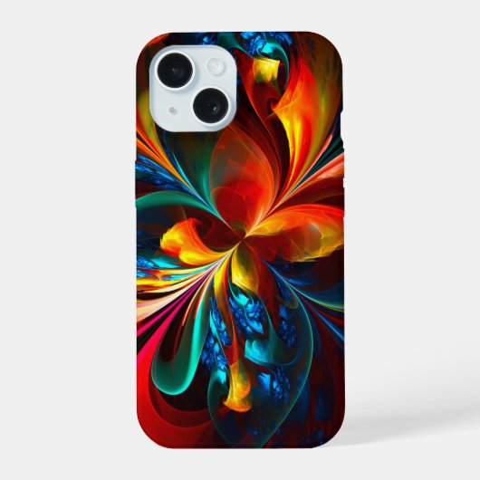 フローラモダン抽象芸術アートオレンジブルーパターン#14 iPhone 15ケース (裏面)