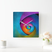 フローラモダン抽象芸術アートピンクブルーパターン#17 スクエア壁時計 (ホーム)