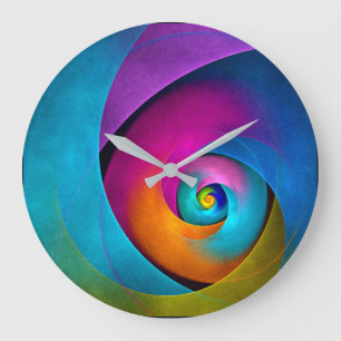 フローラモダン抽象芸術アートピンクブルーパターン#17 ラージ壁時計