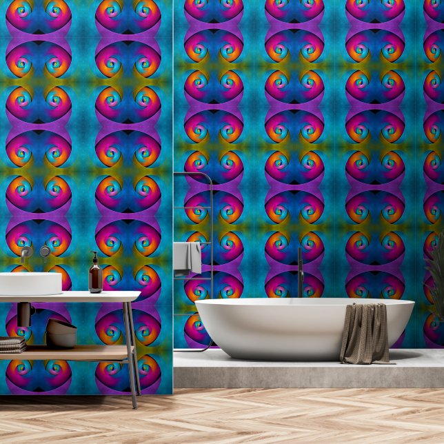 フローラモダン抽象芸術アートピンクブルーパターン#17 壁紙 (浴室)