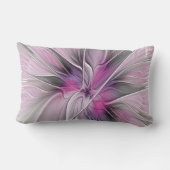 フローラモダン抽象芸術アートフラワーピンクグレー名 ランバークッション (裏面)