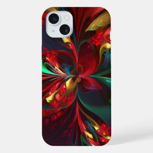 フローラモダン抽象芸術アートレッドグリーンパターン#11 iPhone 15 PLUSケース