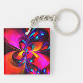 フローラモダン抽象芸術アートレッドブルーパターン#07 キーホルダー (裏面)