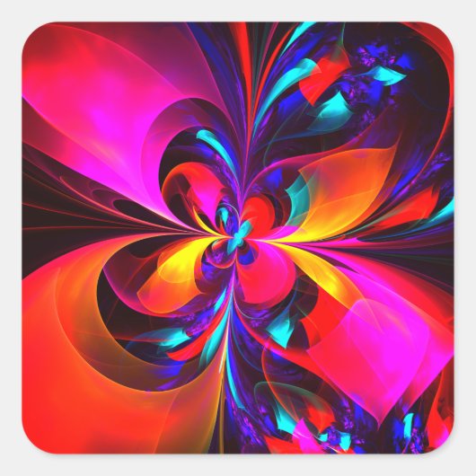 フローラモダン抽象芸術アートレッドブルーパターン#07 スクエアシール (正面)