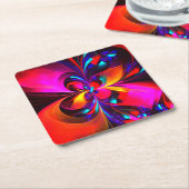 フローラモダン抽象芸術アートレッドブルーパターン#07 スクエアペーパーコースター (アングル)