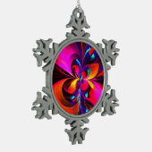 フローラモダン抽象芸術アートレッドブルーパターン#07 スノーフレークピューターオーナメント (左)