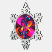 フローラモダン抽象芸術アートレッドブルーパターン#07 スノーフレークピューターオーナメント (右)