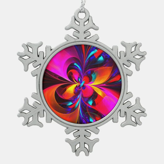 フローラモダン抽象芸術アートレッドブルーパターン#07 スノーフレークピューターオーナメント (正面)