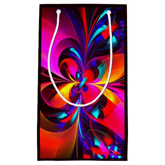 フローラモダン抽象芸術アートレッドブルーパターン#07 スモールペーパーバッグ (正面)