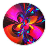 フローラモダン抽象芸術アートレッドブルーパターン#07 セラミックノブ (正面)