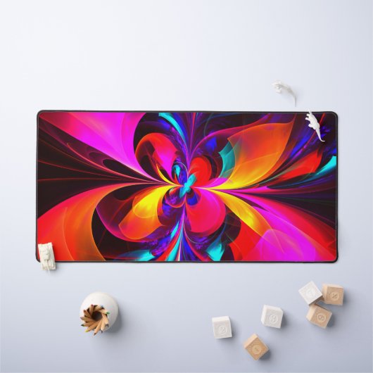 フローラモダン抽象芸術アートレッドブルーパターン#07 デスクマット (キッズテーブル)