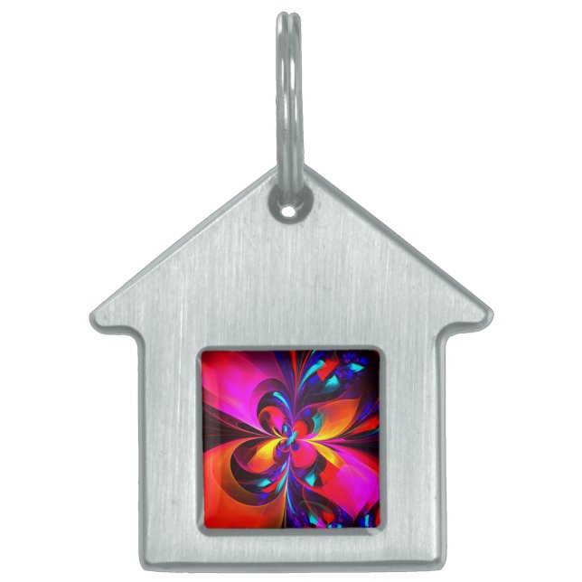 フローラモダン抽象芸術アートレッドブルーパターン#07 ペットネームタグ (正面)