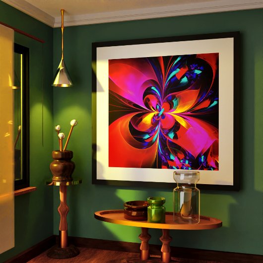 フローラモダン抽象芸術アートレッドブルーパターン#07 ポスター