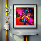 フローラモダン抽象芸術アートレッドブルーパターン#07 ポスター