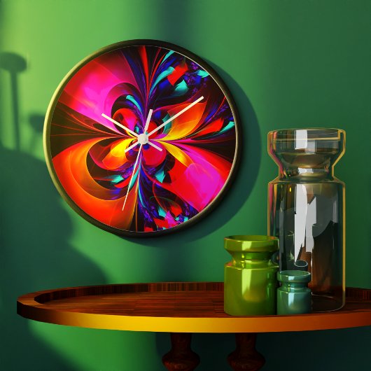 フローラモダン抽象芸術アートレッドブルーパターン#07 ラージ壁時計