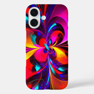 フローラモダン抽象芸術アートレッドブルーパターン#07 iPhone 16ケース