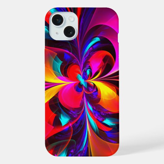 フローラモダン抽象芸術アートレッドブルーパターン#07 iPhoneケース (裏面)