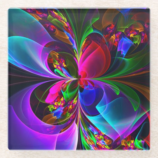 フローラモダン抽象芸術アートレッドブルーパターン#12 ガラスコースター (正面)