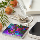 フローラモダン抽象芸術アートレッドブルーパターン#12 キーホルダー (正面右)