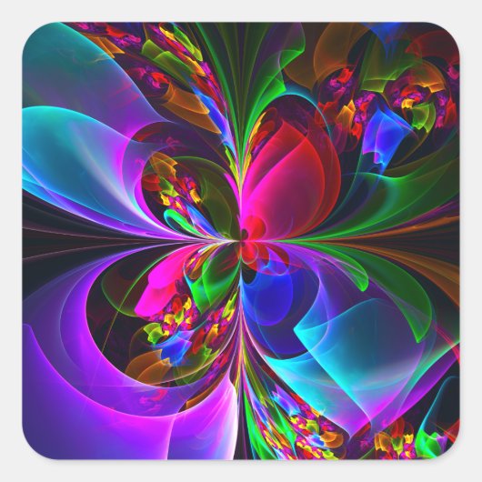 フローラモダン抽象芸術アートレッドブルーパターン#12 スクエアシール (正面)