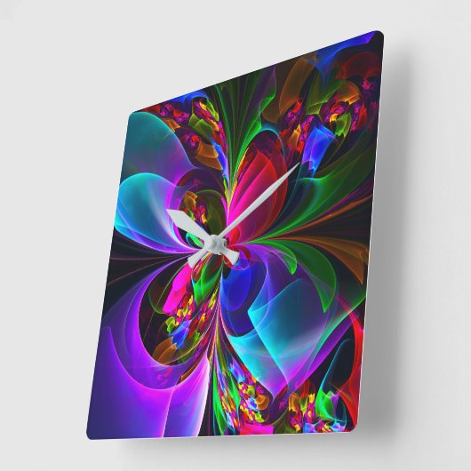 フローラモダン抽象芸術アートレッドブルーパターン#12 スクエア壁時計 (傾斜)