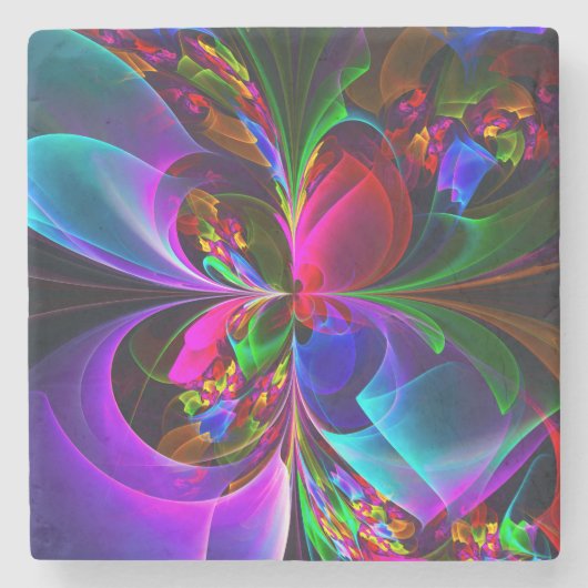 フローラモダン抽象芸術アートレッドブルーパターン#12 ストーンコースター (正面)