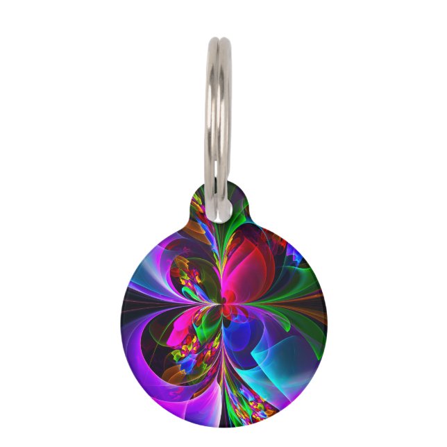 フローラモダン抽象芸術アートレッドブルーパターン#12 ペット　ネームタグ (正面)