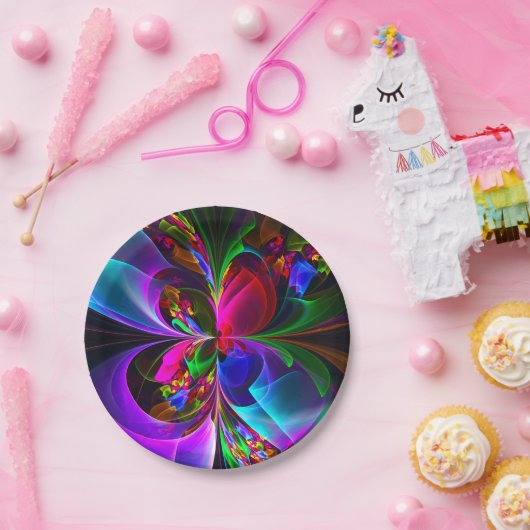 フローラモダン抽象芸術アートレッドブルーパターン#12 ペーパープレート (パーティー)