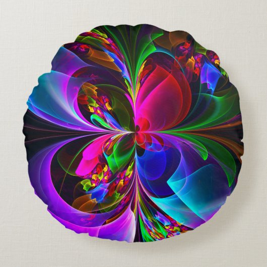 フローラモダン抽象芸術アートレッドブルーパターン#12 ラウンドクッション (正面)