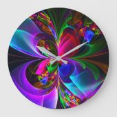 フローラモダン抽象芸術アートレッドブルーパターン#12 ラージ壁時計 (正面)