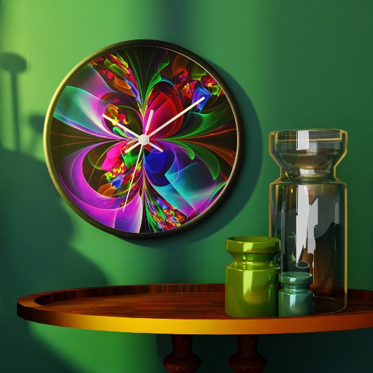 フローラモダン抽象芸術アートレッドブルーパターン#12 ラージ壁時計