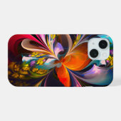 フローラモダン抽象芸術アートレッドブルーパターン#13 iPhone 15ケース (裏面横)