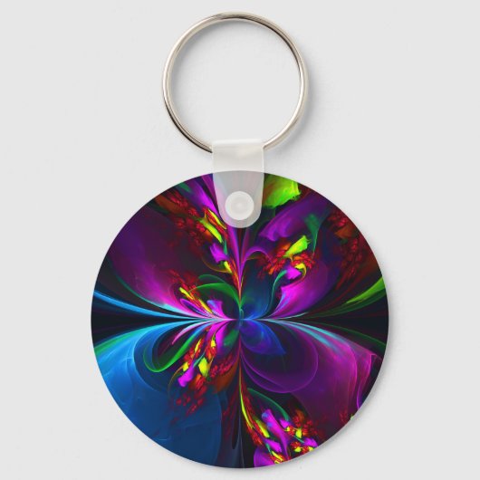 フローラモダン抽象芸術アートレッドブルーパターン#15 キーホルダー (正面)