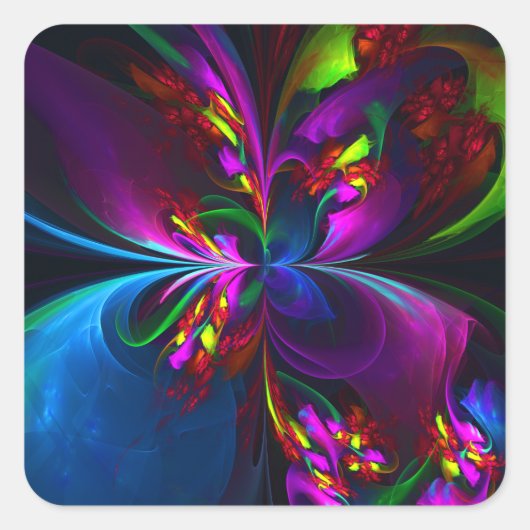 フローラモダン抽象芸術アートレッドブルーパターン#15 スクエアシール (正面)